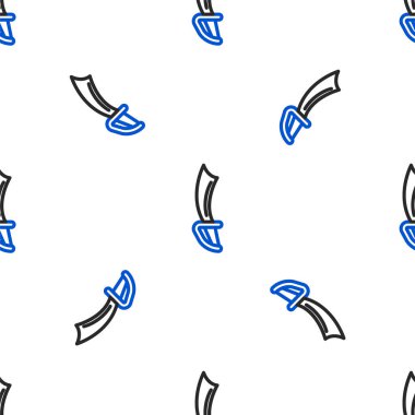 Line Pirate sword icon isolated seamless pattern on white background. Sabre sign. Colorful outline concept. Vector