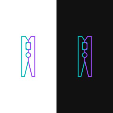 Beyaz ve siyah arkaplanda izole edilmiş eski ahşap iğne simgesi. Elbise askısı. Renkli taslak konsepti. Vektör