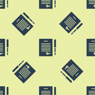 Mavi Evlilik sözleşmesi ikonu sarı arka planda izole edilmiş kusursuz desen. Düğün sertifikası. Vektör.