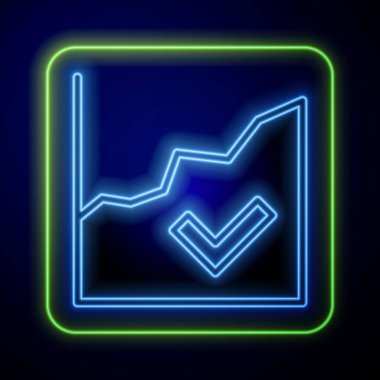 Parlayan neon neon kaynaklı büyüme ikonu mavi arka planda izole edildi. Gelirleri arttırıyorum. Vektör