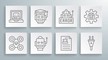 Hat Drone, Robot, Teknik Tanımlama, Elektrik Fişi, Robot Hatası ve Simge Oluşturma. Vektör