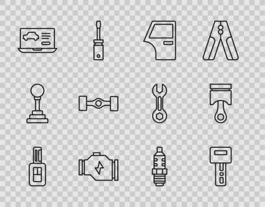 Hat anahtarını uzaktan kumandalı, kapılı, kontrol motorlu, arabanın tanısal durumu, Chassis, buji ve motor pistonu ikonu ile ayarla. Vektör