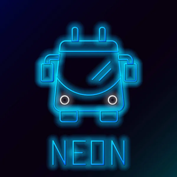 Zářící Neonová Čára Ikona Trolejbusu Izolovaná Černém Pozadí Symbol Veřejné — Stockový vektor
