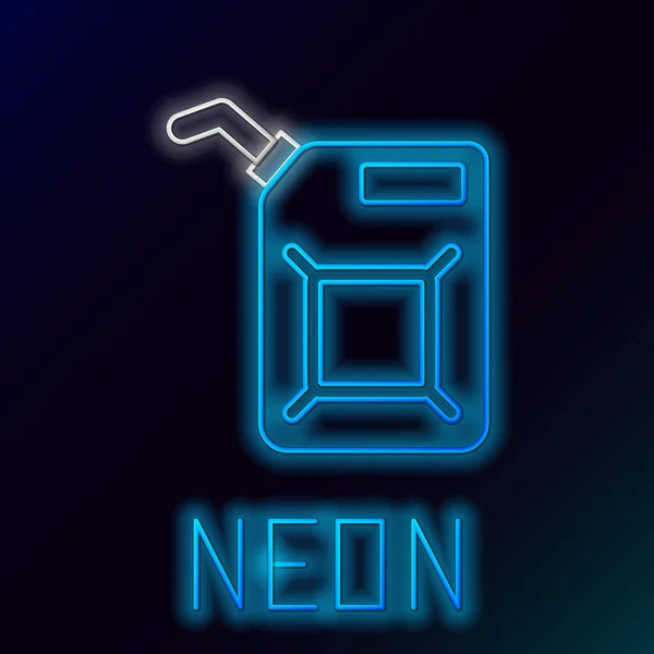 Świecący Neon Linii Kanister Ikony Benzyny Izolowane Czarnym Tle Ikona — Wektor stockowy