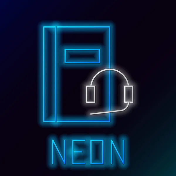 Glödande Neon Line Ljud Bok Ikon Isolerad Svart Bakgrund Boka — Stock vektor