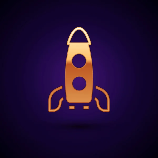 Gold Rocket Loď Ikona Izolované Černém Pozadí Vesmírné Cestování Vektor — Stockový vektor