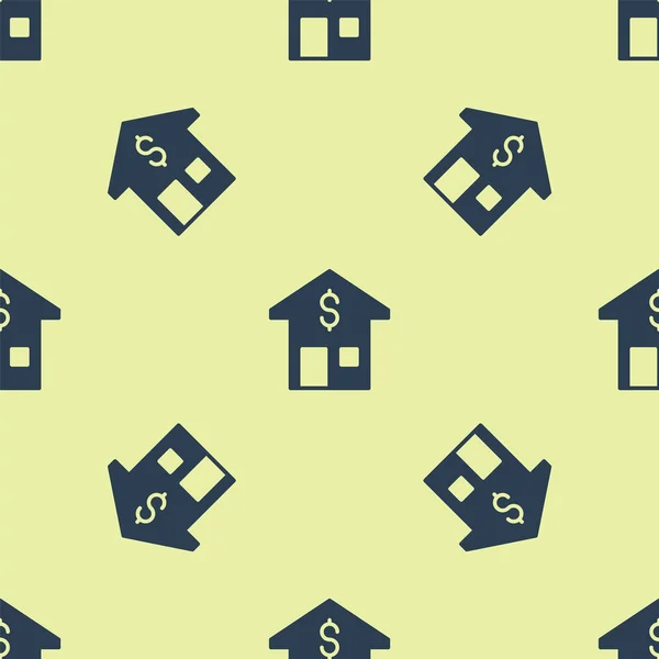 Modrý Dům Ikonou Dolar Symbol Izolované Bezešvé Vzor Žlutém Pozadí — Stockový vektor