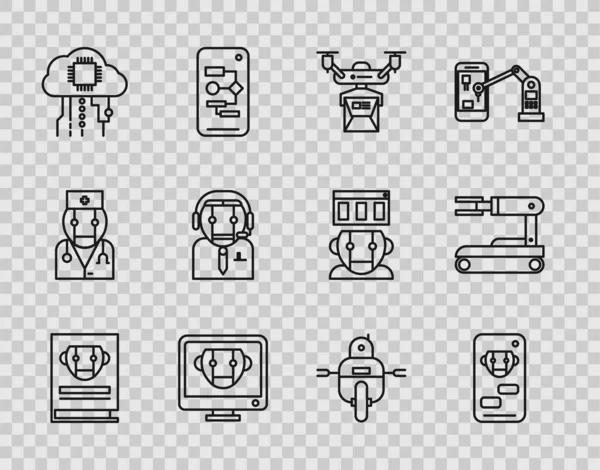Set Line Manual Del Usuario Bot Concepto Entrega Drones Internet — Archivo Imágenes Vectoriales