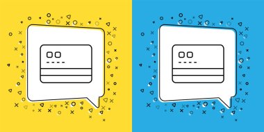 Kredi kartı simgesi sarı ve mavi arkaplanda izole edildi. Çevrimiçi ödeme. Nakit çekilmesi. Finansal operasyonlar. Alışveriş tabelası. Vektör