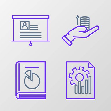 Grafik grafiği, kullanıcı el kitabı, elde para ve pano özgeçmiş simgesi ile satır belgesi ayarla. Vektör