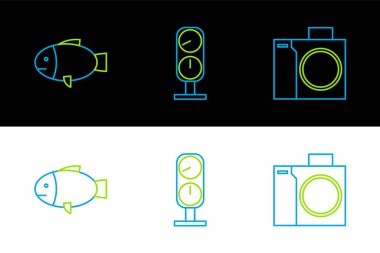 Foto kamerayı dalgıç, Fish and Gauge ölçek simgesi için ayarla. Vektör
