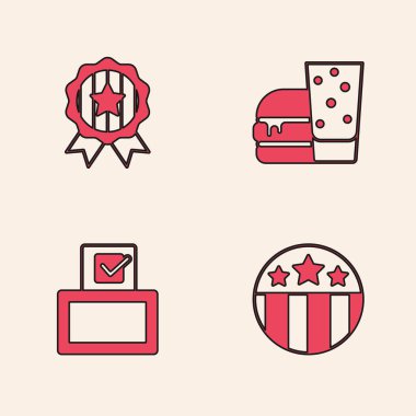 Yıldız, Burger ve Oy Kutusu ikonu ile Madalya ayarlayın. Vektör