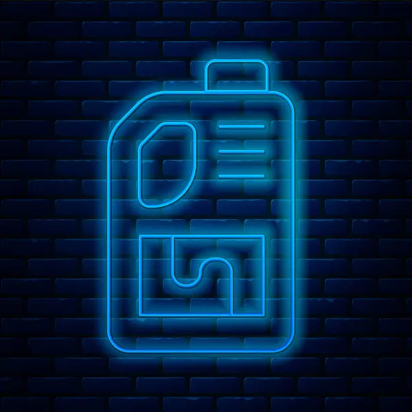 stock vector Glowing neon line Drain cleaner bottle icon isolated on brick wall background. Water pipes cleaning. Plumbing repair symbol.  Vector.