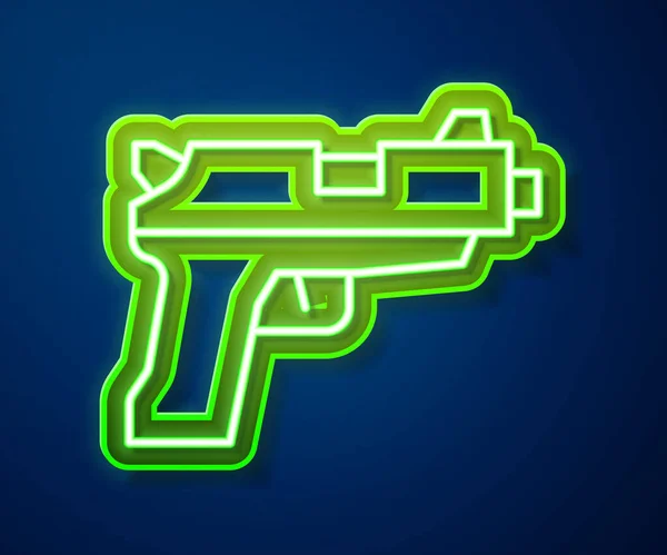 Zářící Neonová Čára Pistole Nebo Zbraň Ikona Izolované Modrém Pozadí — Stockový vektor