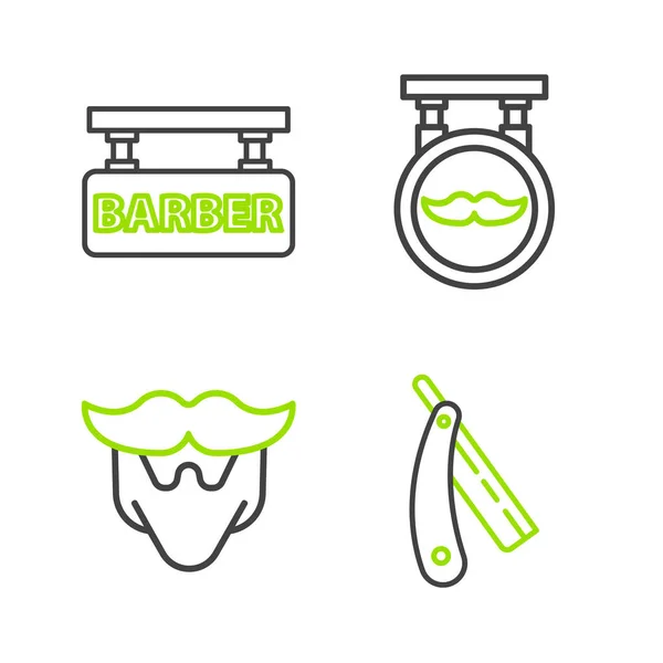 Definir Linha Straight Navalha Mustache Barba Barbershop Ícone Vetor —  Vetores de Stock