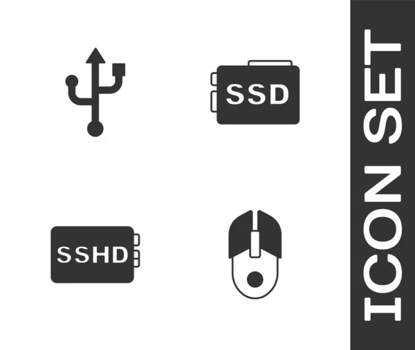 Establecer Ratón Ordenador Usb Tarjeta Sshd Icono Ssd Vector — Archivo Imágenes Vectoriales