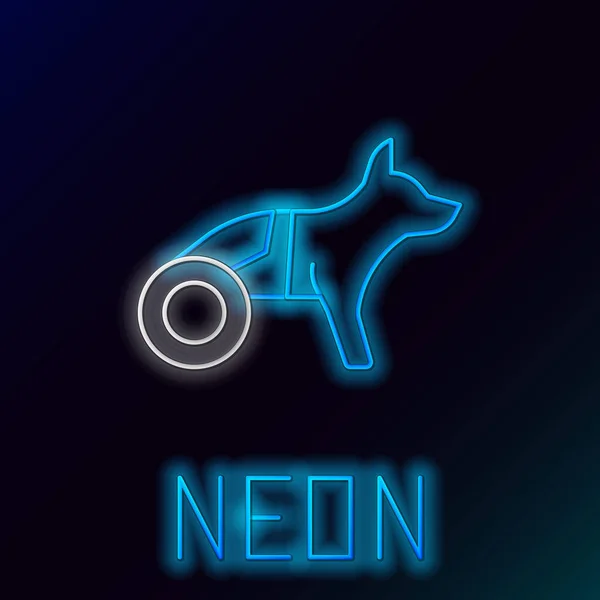 Glödande Neon Line Förlamad Hund Rullstol Ikon Isolerad Svart Bakgrund — Stock vektor