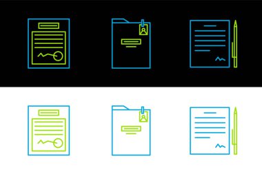 Sözleşmeyi kalem, doldurulmuş form ve kişisel klasör simgesi ile ayarla. Vektör