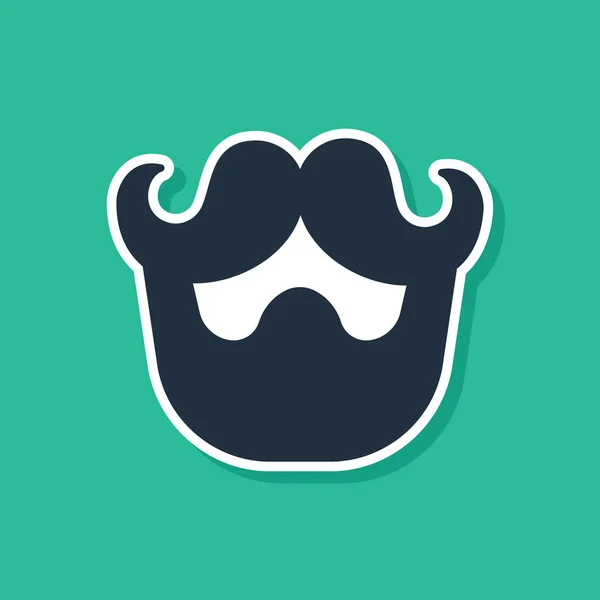 Moustache Bleue Icône Barbe Isolées Sur Fond Vert Symbole Coiffeur — Image vectorielle