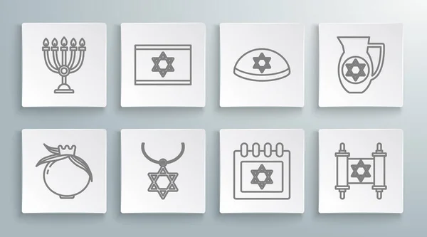 Установить Линию Гранат Флаг Израиля Звезда Давид Ожерелье Цепи Еврейский — стоковый вектор