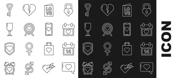 Set Line Heart Calendrier Avec Février Valentines Party Flyer Coeur — Image vectorielle