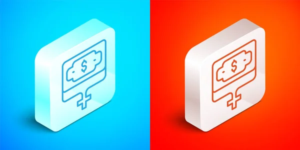 Isometric Line Money Growth Woman Icon Isolated Blue Red Background — Stock Vector