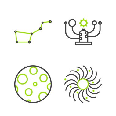 Çizgi Kara Delik, Ay, Güneş Sistemi ve Büyük Ayı takımyıldızı simgesini ayarla. Vektör