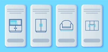 Gardırop, Kol Koltuğu, Kütüphane kitaplığı ve ikonu ayarla. Vektör