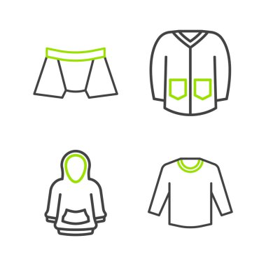 Çizgili süveter, kapüşon ve erkek iç çamaşırı ikonu. Vektör