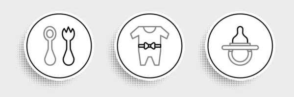 Встановіть Лінію Дитячий Пустун Столові Прибори Виделкою Ложкою Значком Одягу — стоковий вектор