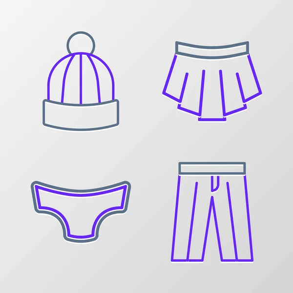 Set Line Pants Men Underpants Skirt Winter Hat Icon Vector — Stock Vector