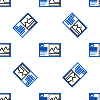 Çizgi kartpostal simgesi beyaz arkaplandaki kusursuz deseni izole etti. Renkli taslak konsepti. Vektör.