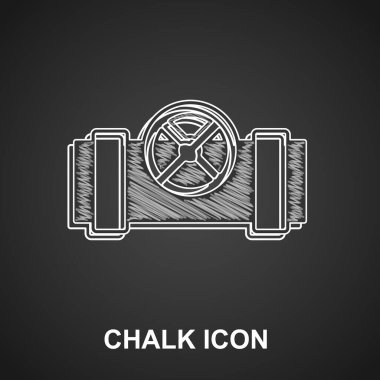 Tebeşir endüstrisi metalik borular ve siyah arka planda izole edilmiş kapakçık simgesi. Vektör