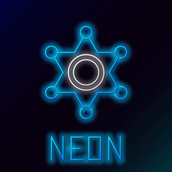 Žhnoucí Neonová Čára Ikona Šerifa Hexagramu Izolovaná Černém Pozadí Ikona — Stockový vektor