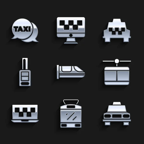 Set Hogesnelheidstrein Tram Trein Taxi Auto Kabel Laptop Oproep Taxi — Stockvector