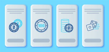 Dolar ve zar ikonlu kumarhane fişleri ayarlayın. Vektör