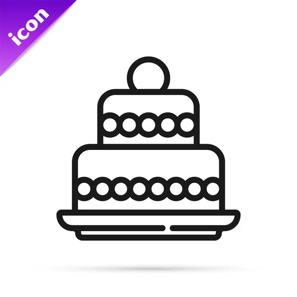 Zwarte Lijn Cake Pictogram Geïsoleerd Witte Achtergrond Gefeliciteerd Met Verjaardag — Stockvector