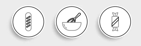Встановити Лінію Цукерки Французький Хліб Багету Ікону Віскі Кухні Вектор — стоковий вектор
