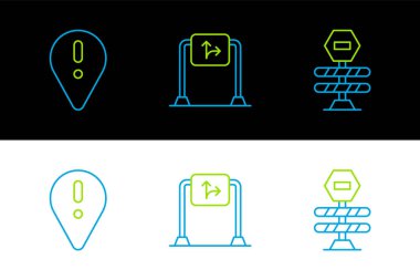 Hat bariyeri, ünlem işareti ve trafik işareti simgesi olan konum. Vektör