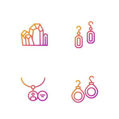 Çizgili küpeler, kolyede madalyon, mücevher taşı ve... Renk simgeleri. Vektör