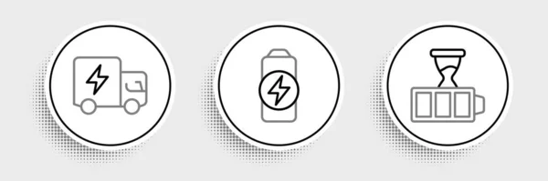 Définir Ligne Charge Batterie Camion Électrique Icône Vecteur — Image vectorielle