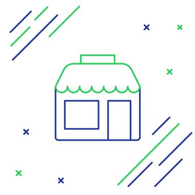 Hat Alışveriş binası ya da market simgesi beyaz arka planda izole edildi. Dükkan inşaatı. Renkli taslak konsepti. Vektör