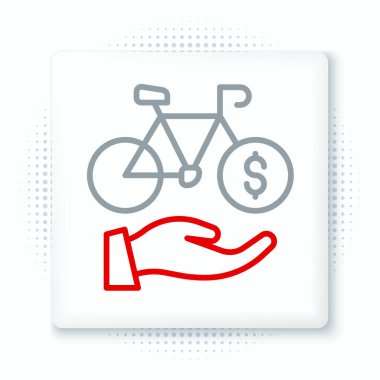 Çizgi Bisiklet Kiralama Mobil uygulama simgesi beyaz arkaplanda izole edildi. Şehirde bisiklet kiralamak için iyi bir servis. Paylaşım sistemi için mobil uygulama. Renkli taslak konsepti. Vektör