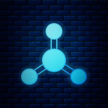 Parlayan neon molekül simgesi tuğla duvar arka planında izole edilmiş. Kimya moleküllerinin yapısı, fen öğretmenlerinin yenilikçi eğitim posteri. Vektör
