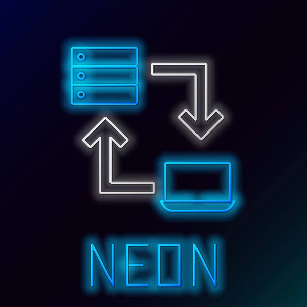 Zářící Neonová Čára Online Pracovní Ikona Izolovaná Černém Pozadí Muž — Stockový vektor