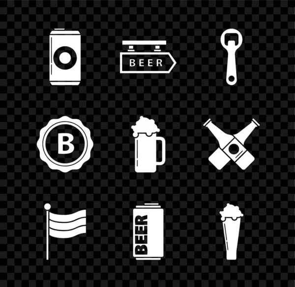Set Beer Can Placa Rua Com Inscrição Abridor Garrafas Bandeira —  Vetores de Stock