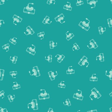 Yeşil Sanal gerçeklik gözlüğü simgesi yeşil arka planda kusursuz desen izole etti. Stereoskopik 3D VR maskesi. Vektör.