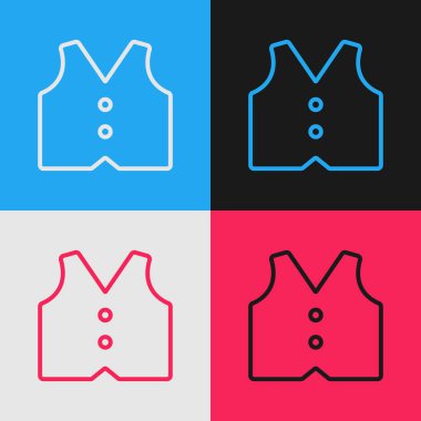 Pop art line Waistcoat icon isolated on color background. Classic vest. Formal wear for men.  Vector