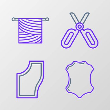 Deri, dikiş deseni, makas ve örgü ikonunu ayarla. Vektör