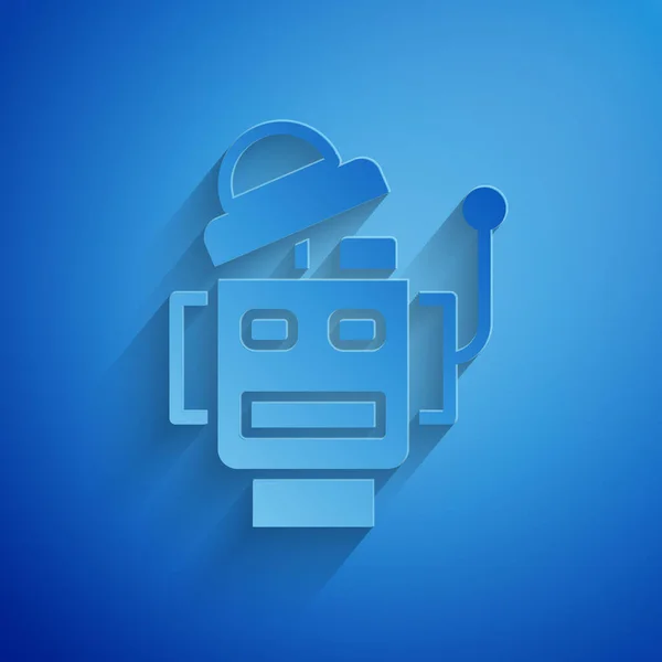 Papier Découpé Icône Robot Isolé Sur Fond Bleu Intelligence Artificielle — Image vectorielle